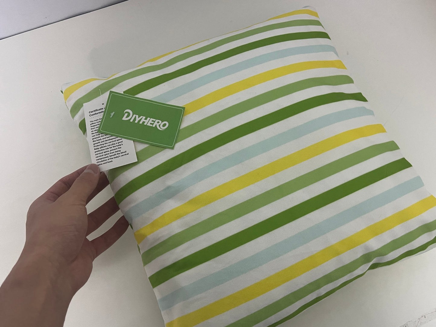 DIYHERO Fresh Striped Throw Pillow 45×45cm 100% Cotton Canvas Cushion Cover with Insert, Nordic Style Decorative Pillow for Sofa Bedroom Living Room All Season Use