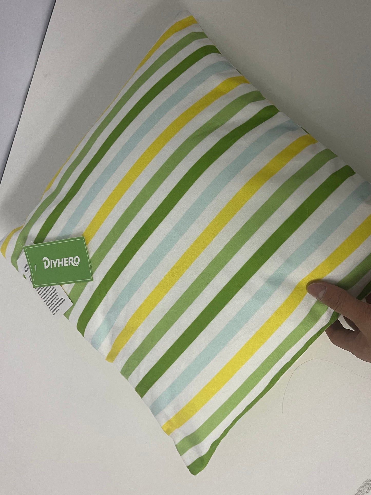 DIYHERO Fresh Striped Throw Pillow 45×45cm 100% Cotton Canvas Cushion Cover with Insert, Nordic Style Decorative Pillow for Sofa Bedroom Living Room All Season Use