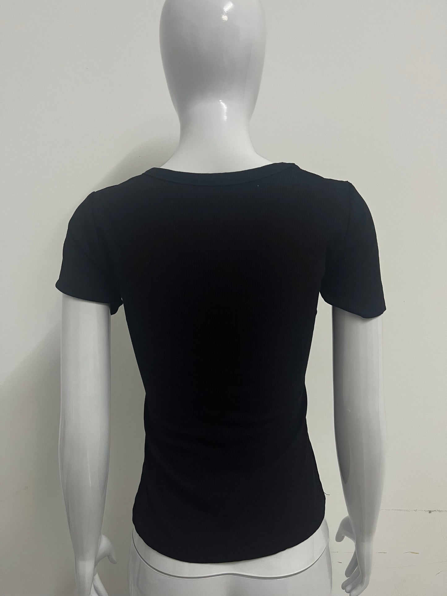 Wishello Women's Black Ribbed Short Sleeve T-Shirt, Square Neck Slim Fit Basic Top