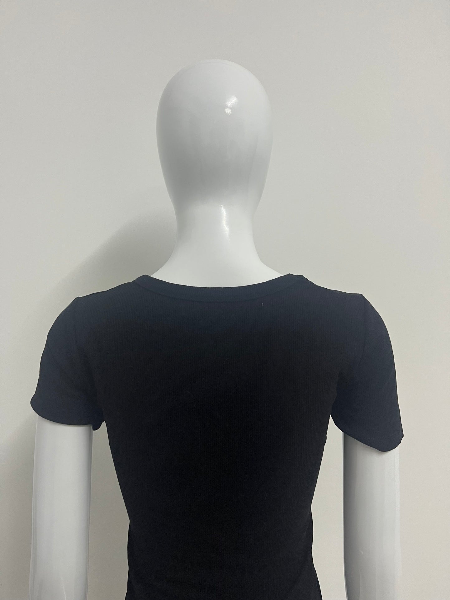 Wishello Women's Black Ribbed Short Sleeve T-Shirt, Square Neck Slim Fit Basic Top