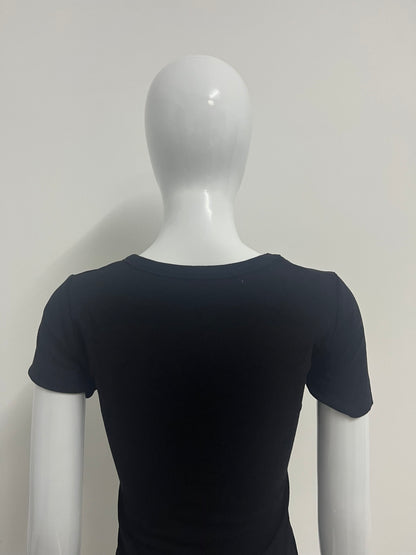 Wishello Women's Black Ribbed Short Sleeve T-Shirt, Square Neck Slim Fit Basic Top