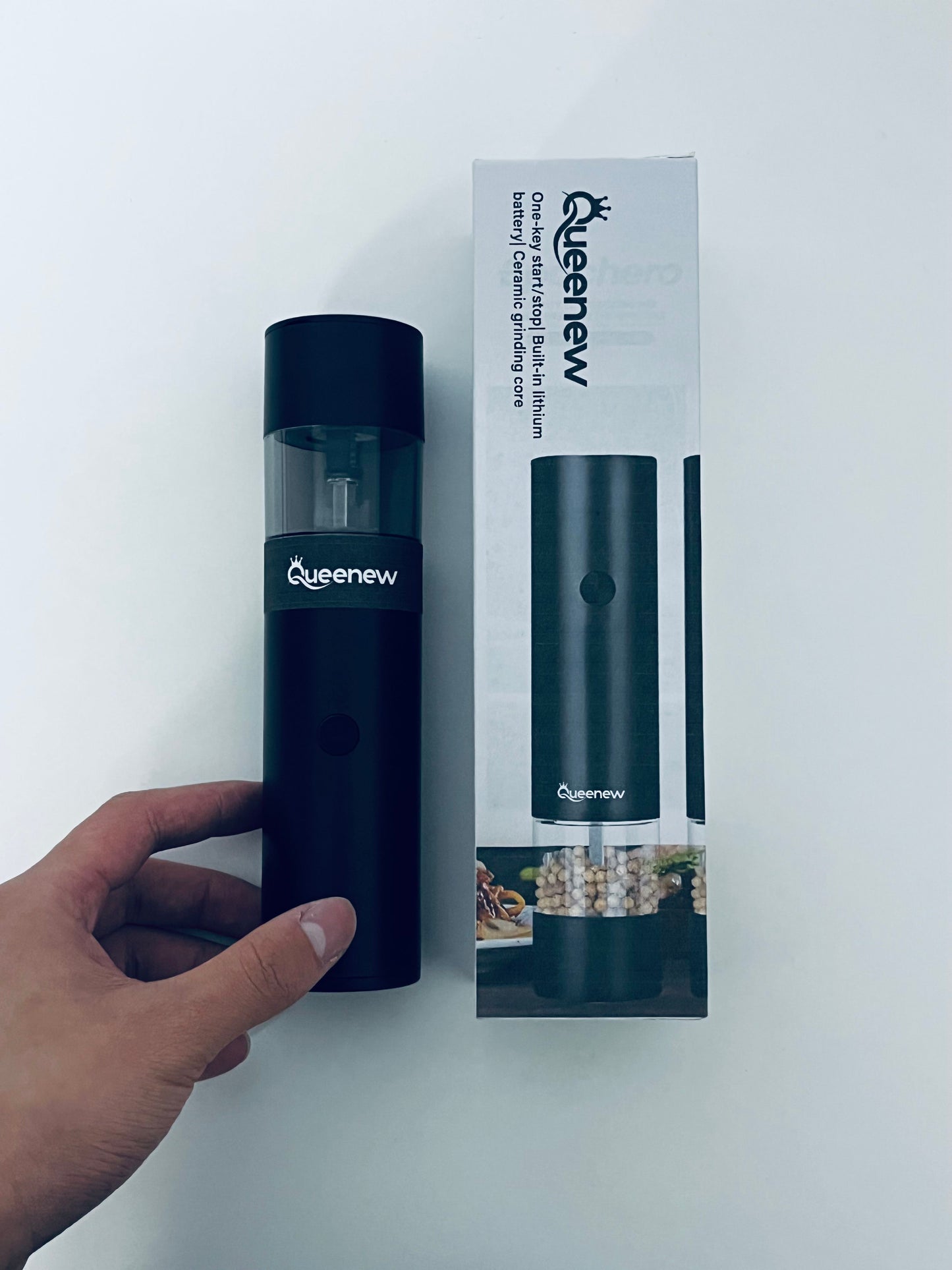 QUEENEW Electric Lapping Machine - One-Key Start/Stop, Built-in Lithium Battery, Ceramic Grinding Core, Household Spice Grinder