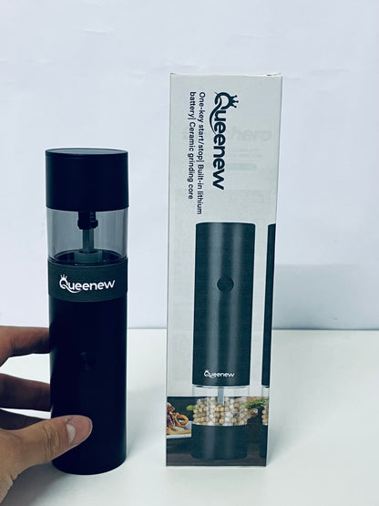 QUEENEW Electric Lapping Machine - One-Key Start/Stop, Built-in Lithium Battery, Ceramic Grinding Core, Household Spice Grinder
