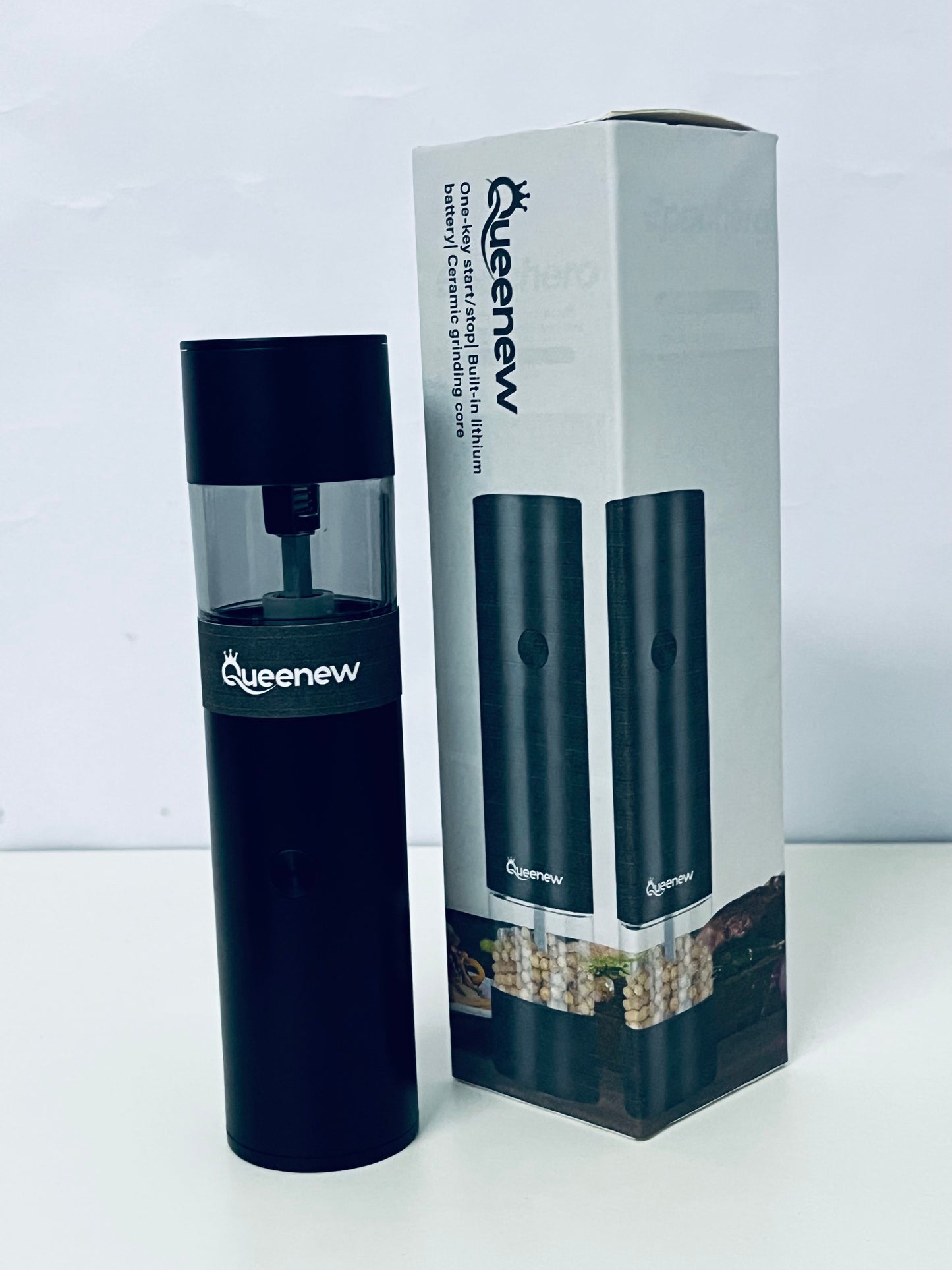 QUEENEW Electric Lapping Machine - One-Key Start/Stop, Built-in Lithium Battery, Ceramic Grinding Core, Household Spice Grinder
