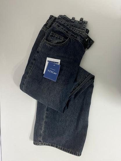 VTTcare Vintage Washed Denim Trousers - Loose Straight Leg, High-Quality Denim Fabric, Casual Daily Versatile Pants