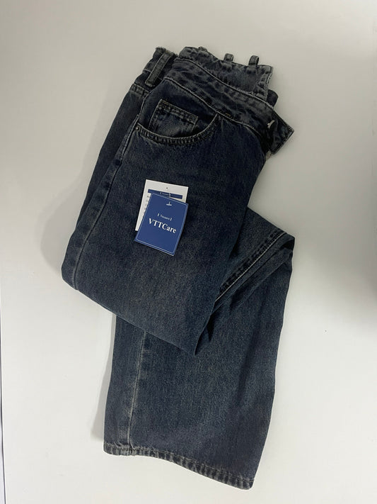 VTTcare Vintage Washed Denim Trousers - Loose Straight Leg, High-Quality Denim Fabric, Casual Daily Versatile Pants
