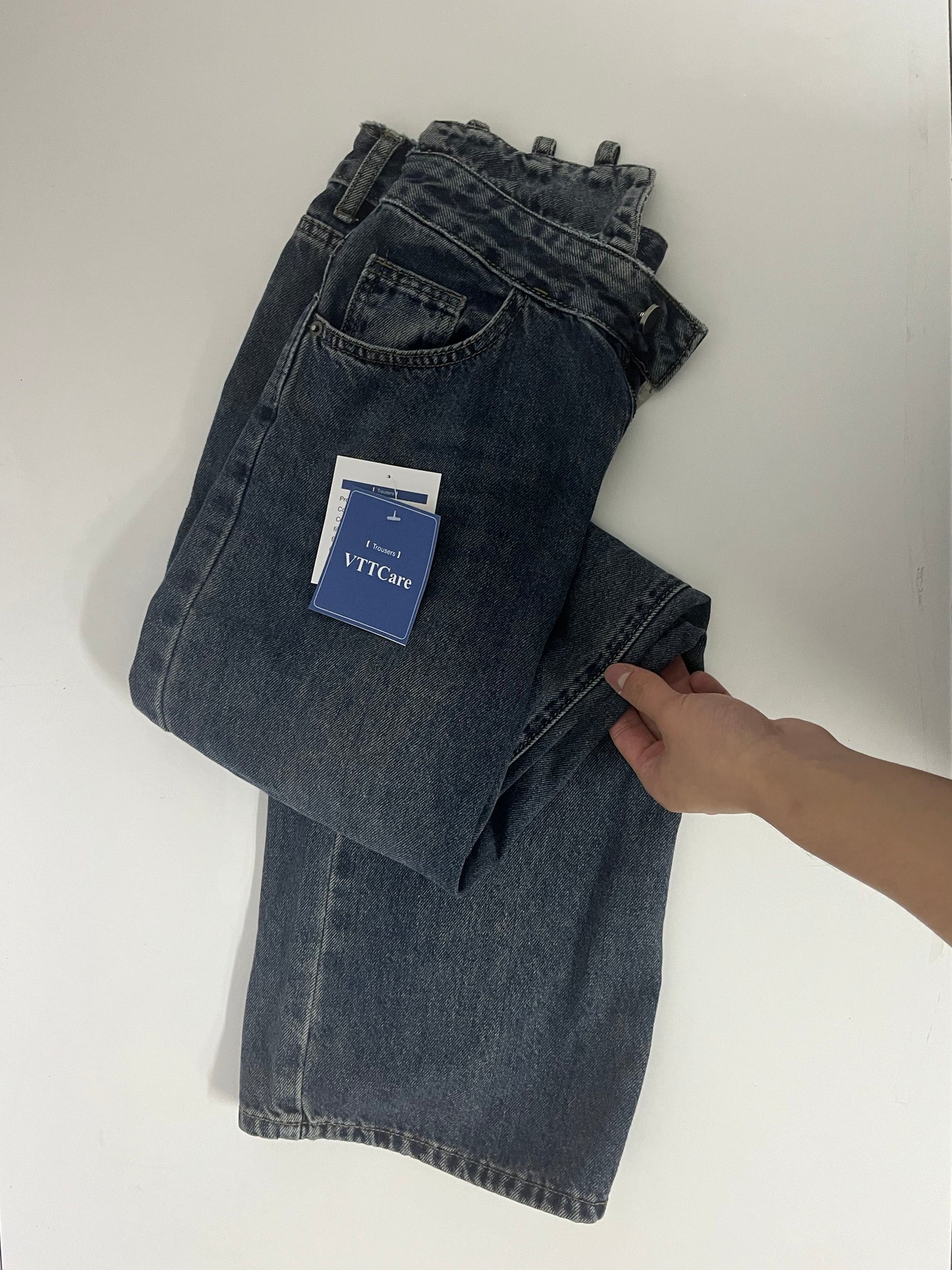 VTTcare Vintage Washed Denim Trousers - Loose Straight Leg, High-Quality Denim Fabric, Casual Daily Versatile Pants