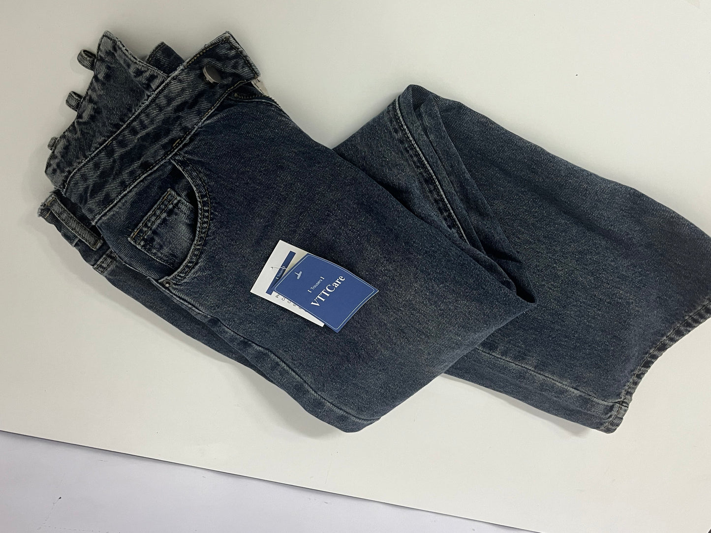 VTTcare Vintage Washed Denim Trousers - Loose Straight Leg, High-Quality Denim Fabric, Casual Daily Versatile Pants