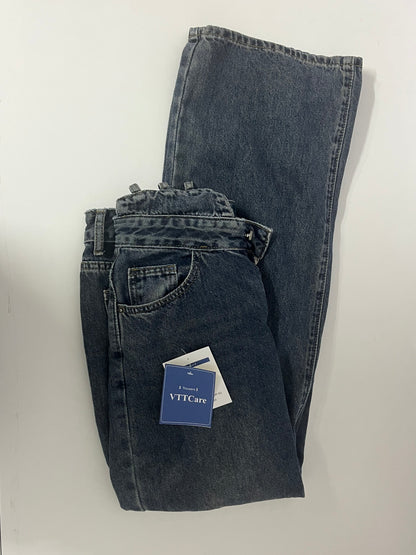 VTTcare Vintage Washed Denim Trousers - Loose Straight Leg, High-Quality Denim Fabric, Casual Daily Versatile Pants