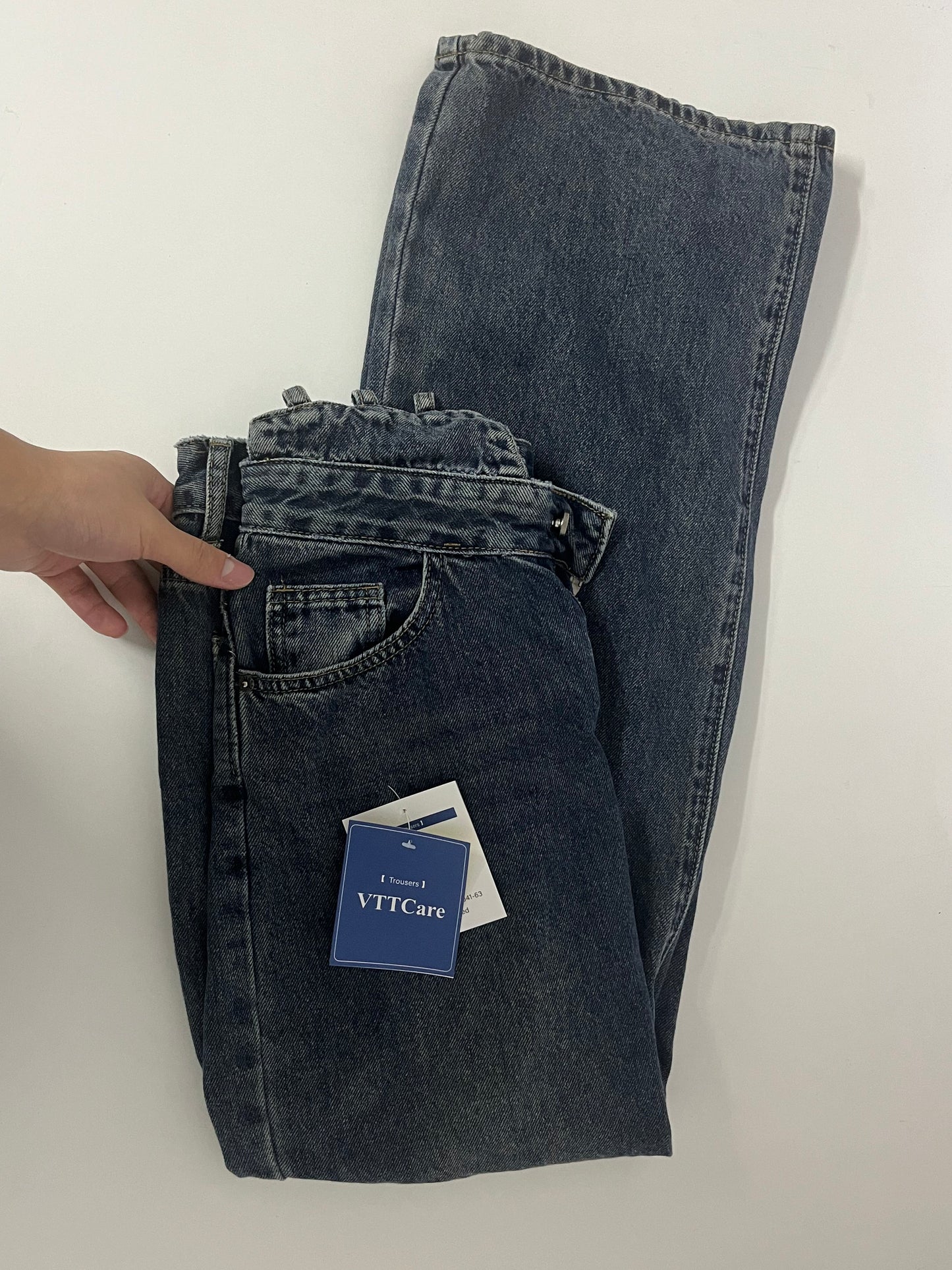 VTTcare Vintage Washed Denim Trousers - Loose Straight Leg, High-Quality Denim Fabric, Casual Daily Versatile Pants