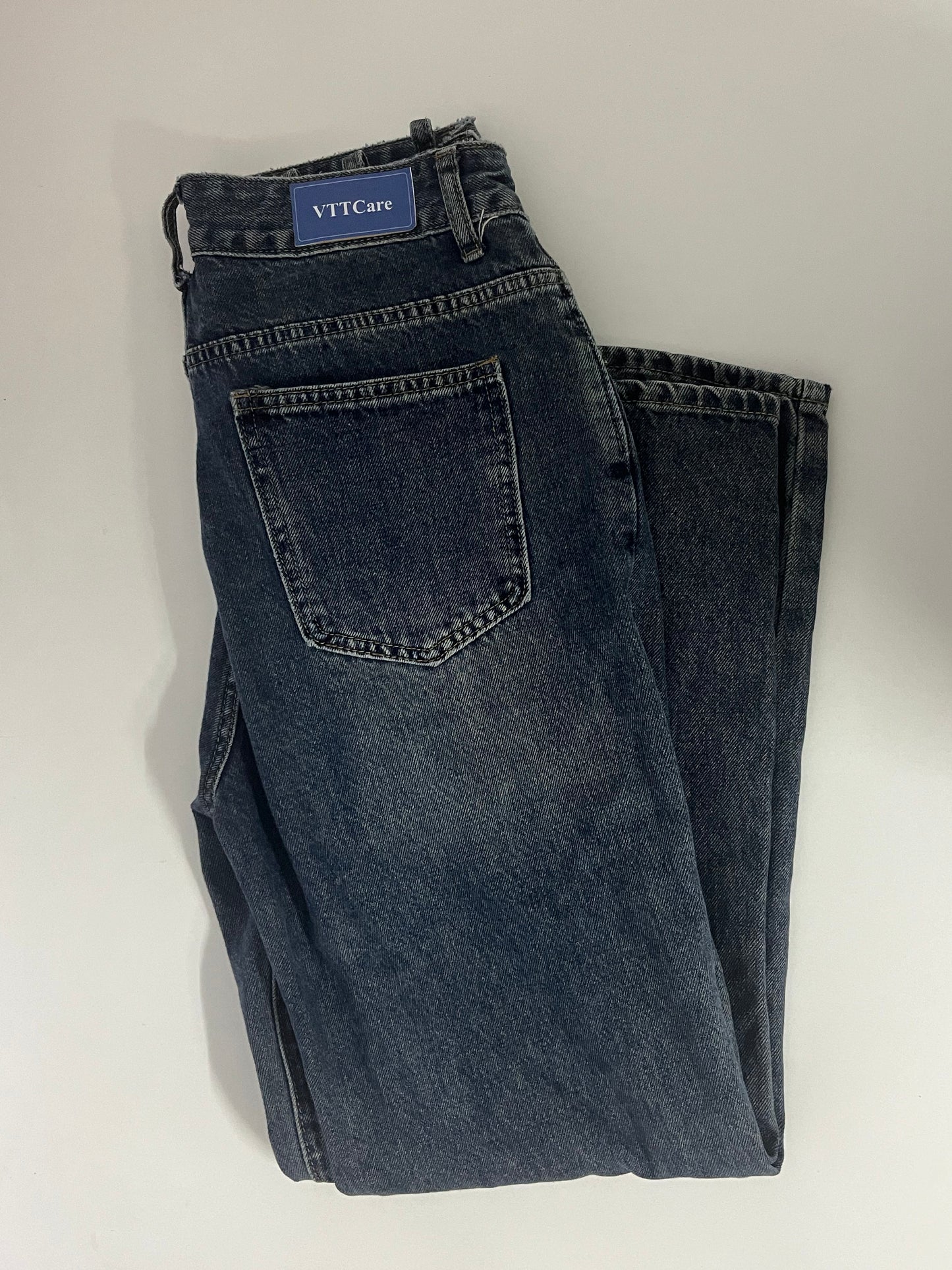 VTTcare Vintage Washed Denim Trousers - Loose Straight Leg, High-Quality Denim Fabric, Casual Daily Versatile Pants