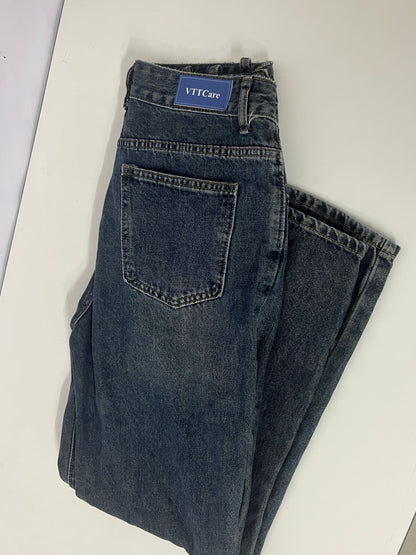 VTTcare Vintage Washed Denim Trousers - Loose Straight Leg, High-Quality Denim Fabric, Casual Daily Versatile Pants