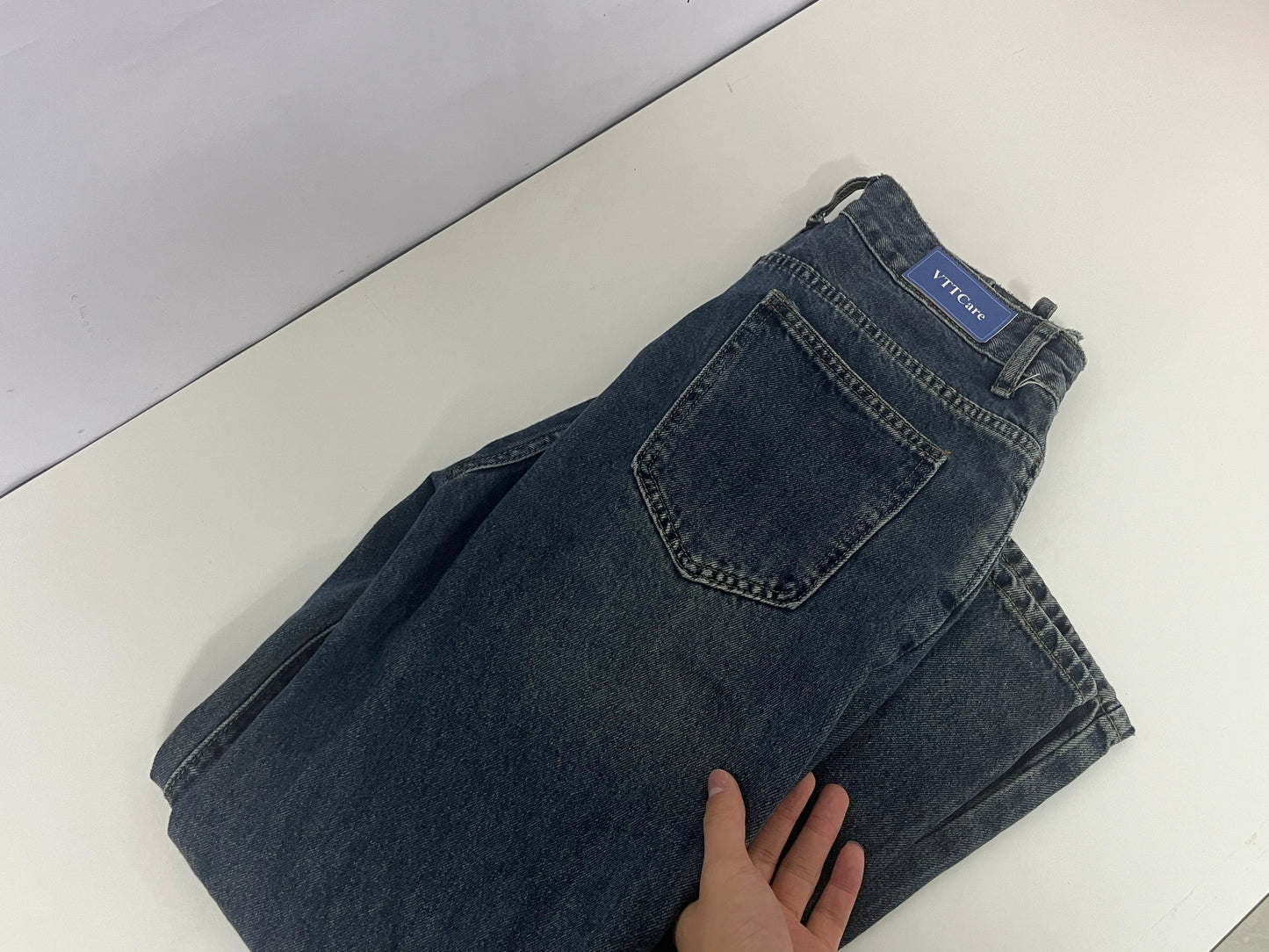VTTcare Vintage Washed Denim Trousers - Loose Straight Leg, High-Quality Denim Fabric, Casual Daily Versatile Pants