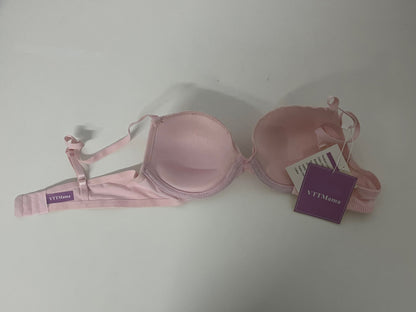 VTTMama Women's Underwear - Pink Ribbed Cotton Bra with Lace Trim, Comfortable & Supportive, Breathable Skin-Friendly Daily Lingerie