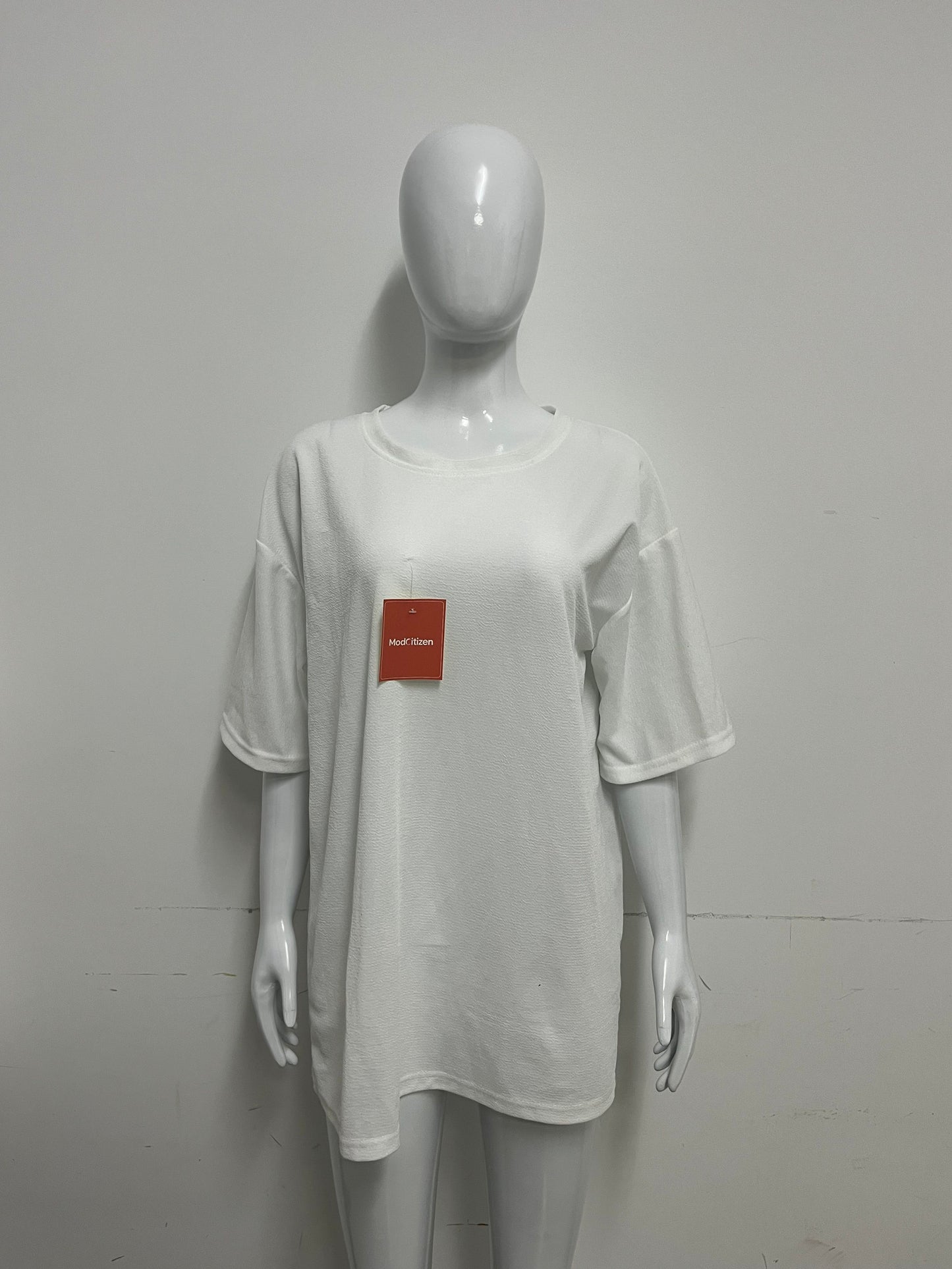 [ModCitizen Tee-shirts]-Asymmetrical Hem White Tee-Shirt - Loose Casual Short Sleeve