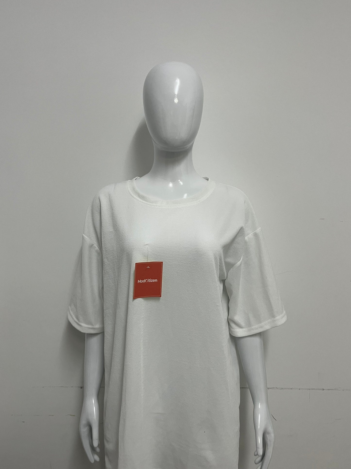 [ModCitizen Tee-shirts]-Asymmetrical Hem White Tee-Shirt - Loose Casual Short Sleeve