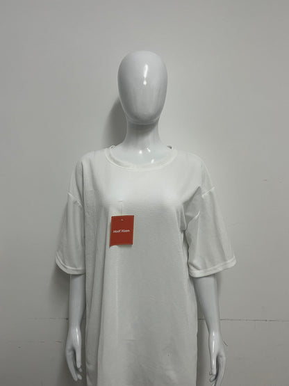 [ModCitizen Tee-shirts]-Asymmetrical Hem White Tee-Shirt - Loose Casual Short Sleeve