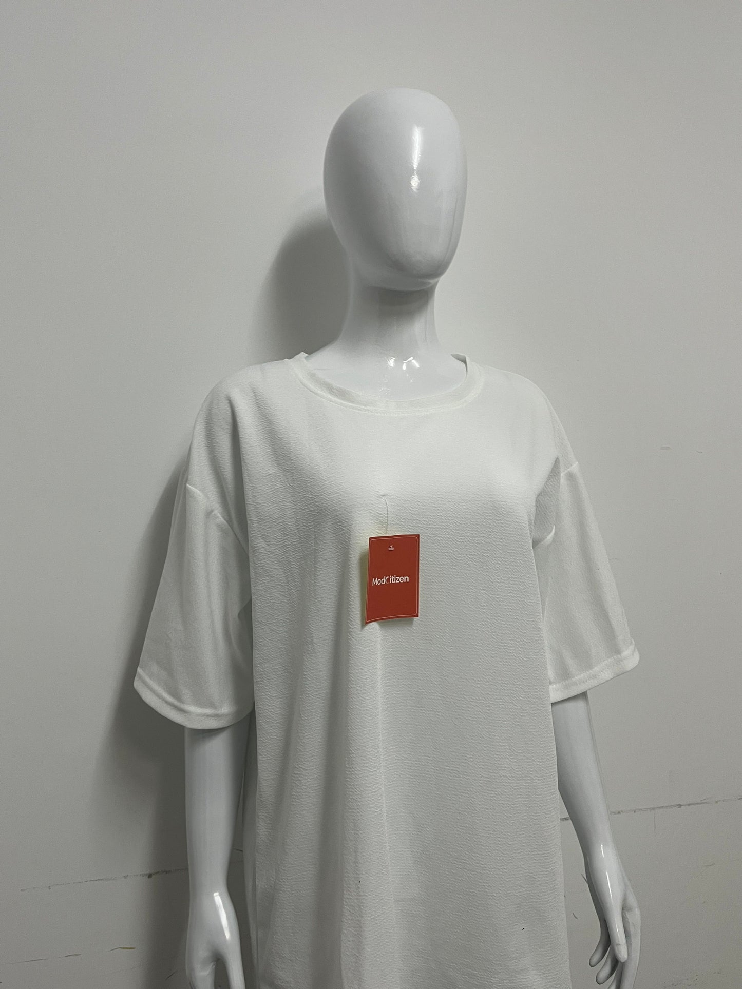 [ModCitizen Tee-shirts]-Asymmetrical Hem White Tee-Shirt - Loose Casual Short Sleeve