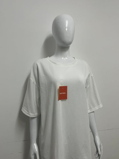 [ModCitizen Tee-shirts]-Asymmetrical Hem White Tee-Shirt - Loose Casual Short Sleeve