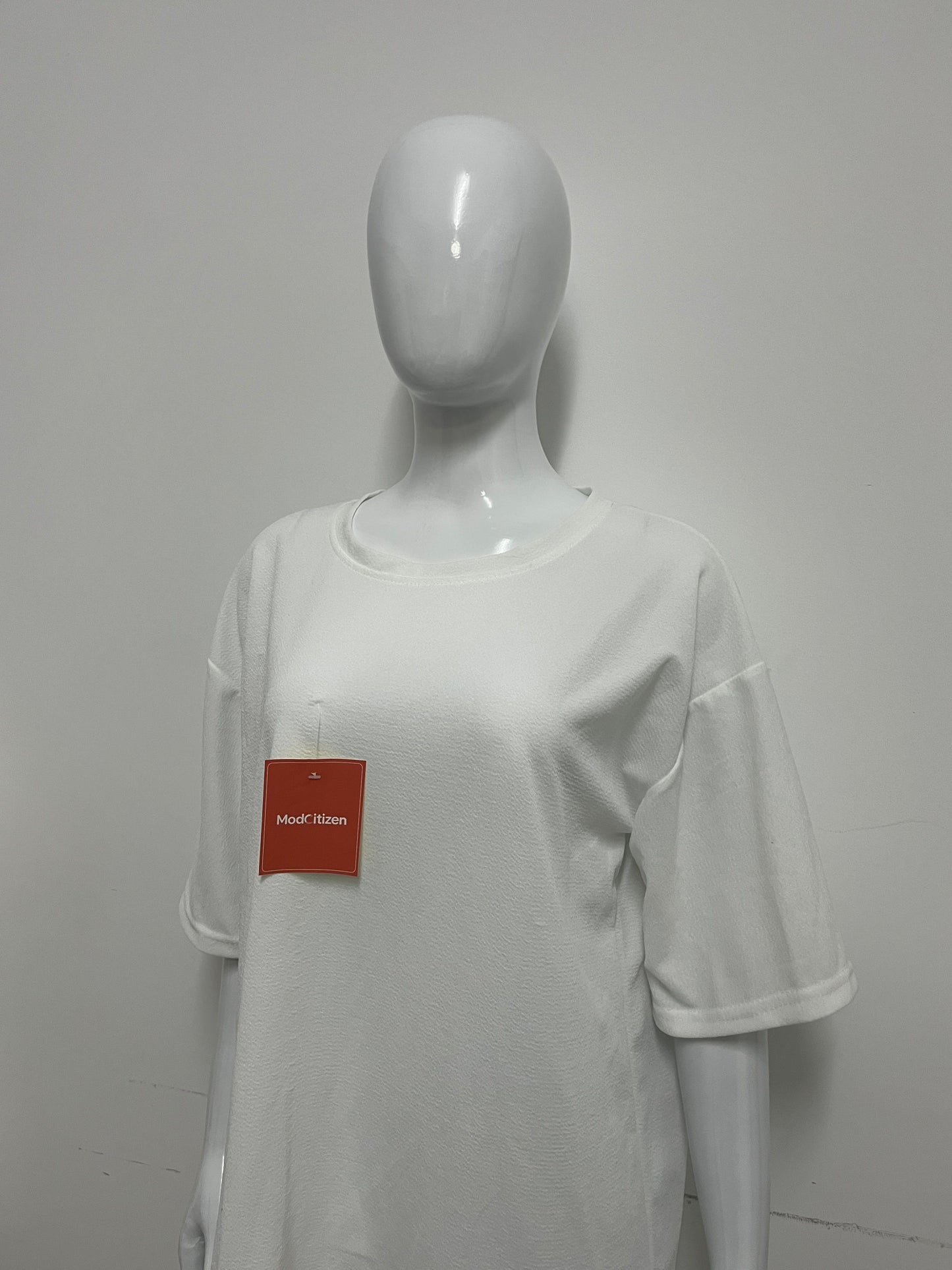 [ModCitizen Tee-shirts]-Asymmetrical Hem White Tee-Shirt - Loose Casual Short Sleeve