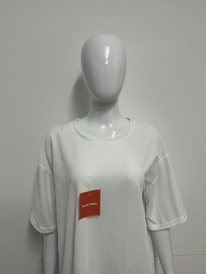 [ModCitizen Tee-shirts]-Asymmetrical Hem White Tee-Shirt - Loose Casual Short Sleeve