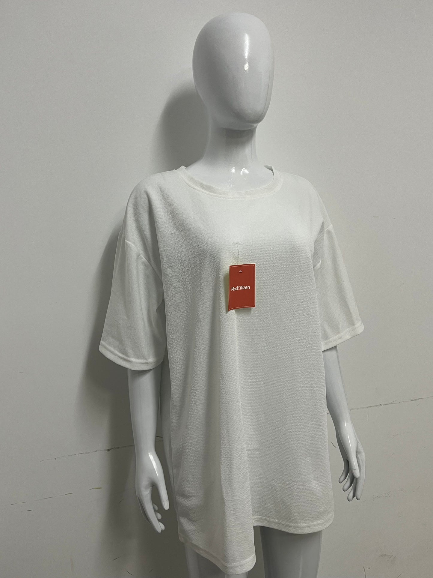 [ModCitizen Tee-shirts]-Asymmetrical Hem White Tee-Shirt - Loose Casual Short Sleeve