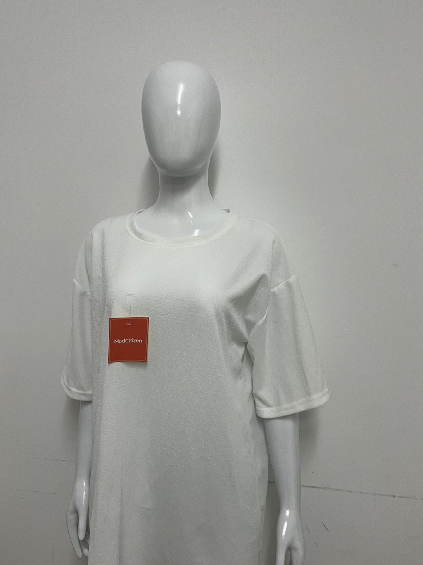 [ModCitizen Tee-shirts]-Asymmetrical Hem White Tee-Shirt - Loose Casual Short Sleeve