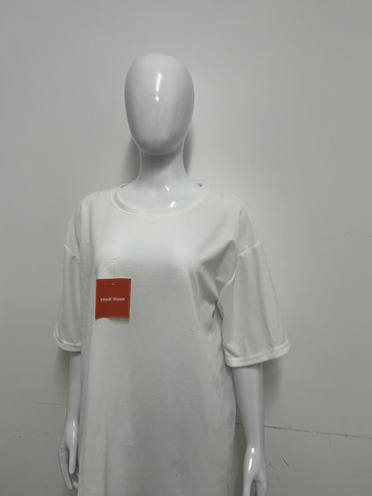 [ModCitizen Tee-shirts]-Asymmetrical Hem White Tee-Shirt - Loose Casual Short Sleeve