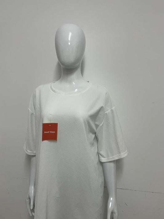 [ModCitizen Tee-shirts]-Asymmetrical Hem White Tee-Shirt - Loose Casual Short Sleeve