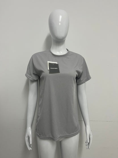 [Linemake Tee-shirts]-Light Gray Vertical Stripe Short-Sleeve Tee - Casual Slim-Fit Breathable Top