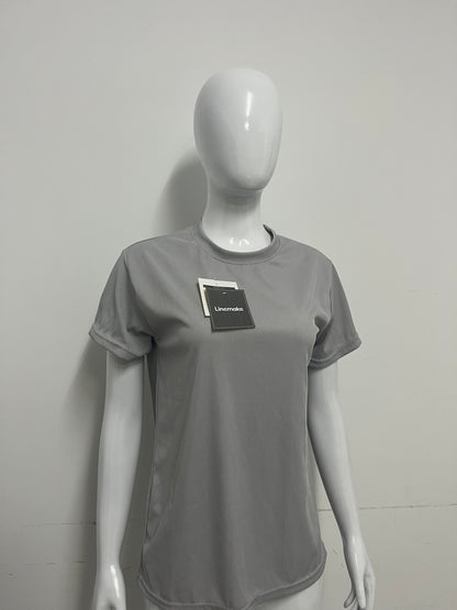 [Linemake Tee-shirts]-Light Gray Vertical Stripe Short-Sleeve Tee - Casual Slim-Fit Breathable Top