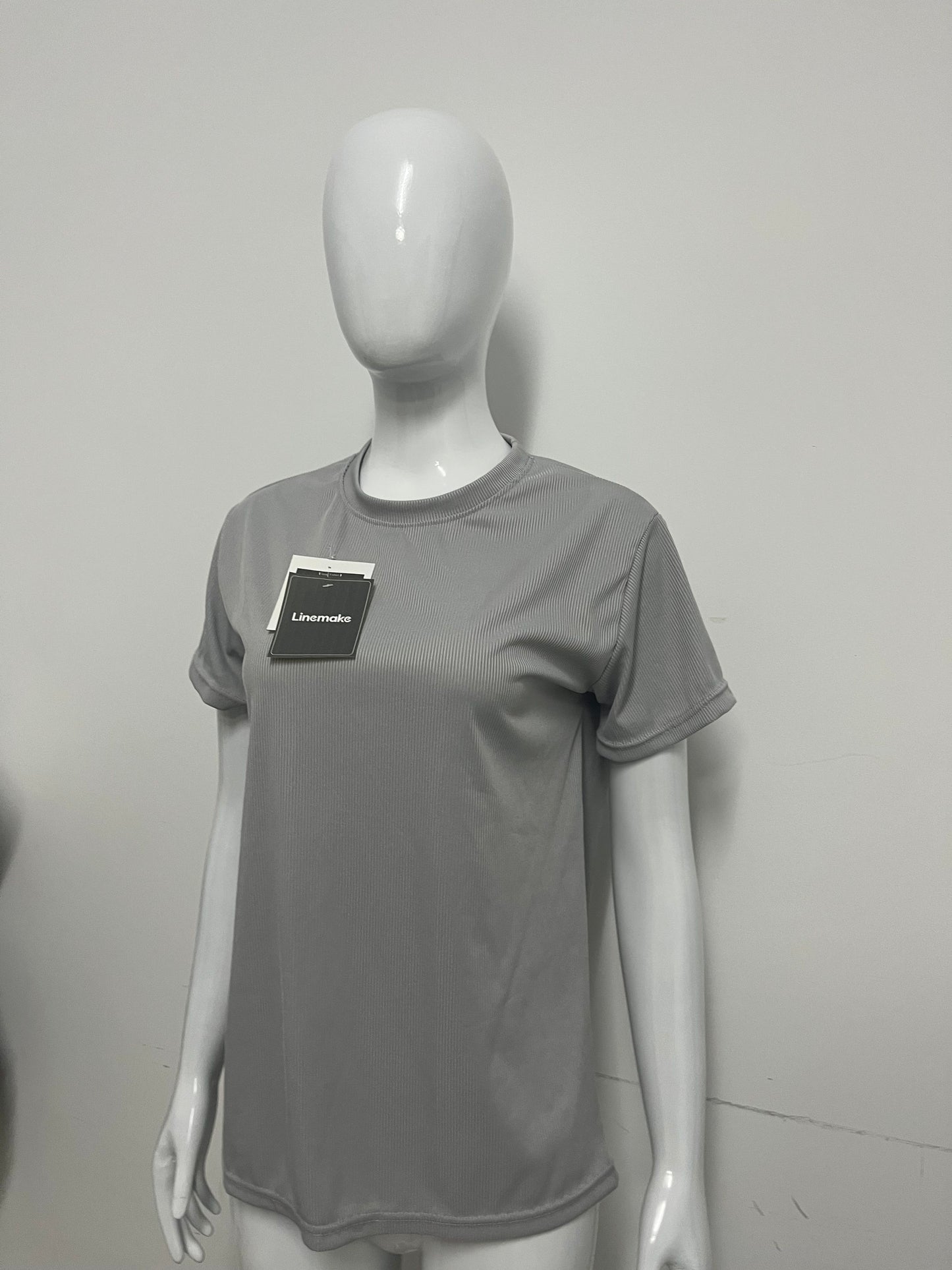 [Linemake Tee-shirts]-Light Gray Vertical Stripe Short-Sleeve Tee - Casual Slim-Fit Breathable Top