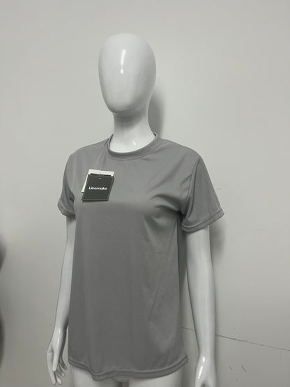 [Linemake Tee-shirts]-Light Gray Vertical Stripe Short-Sleeve Tee - Casual Slim-Fit Breathable Top