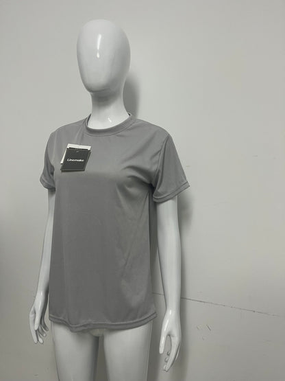 [Linemake Tee-shirts]-Light Gray Vertical Stripe Short-Sleeve Tee - Casual Slim-Fit Breathable Top