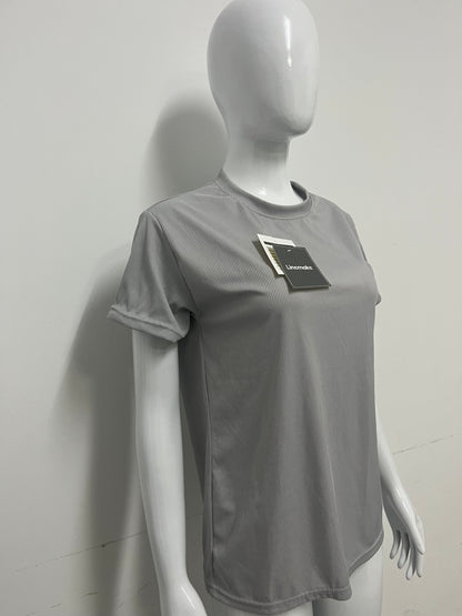 [Linemake Tee-shirts]-Light Gray Vertical Stripe Short-Sleeve Tee - Casual Slim-Fit Breathable Top