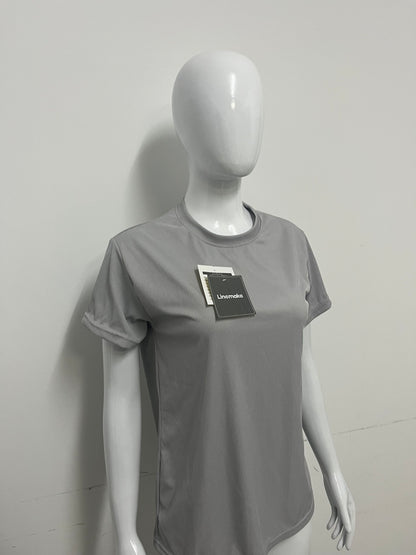 [Linemake Tee-shirts]-Light Gray Vertical Stripe Short-Sleeve Tee - Casual Slim-Fit Breathable Top
