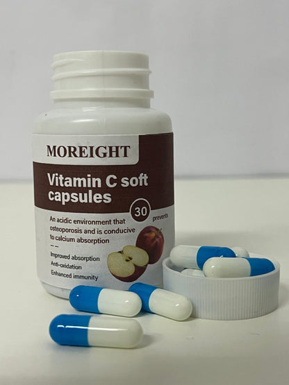 MOREIGHT Vitamin C Soft Capsules, Immune Support & Antioxidant, Promotes Calcium Absorption, 30 Capsules