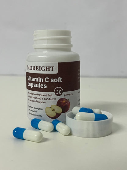 MOREIGHT Vitamin C Soft Capsules, Immune Support & Antioxidant, Promotes Calcium Absorption, 30 Capsules