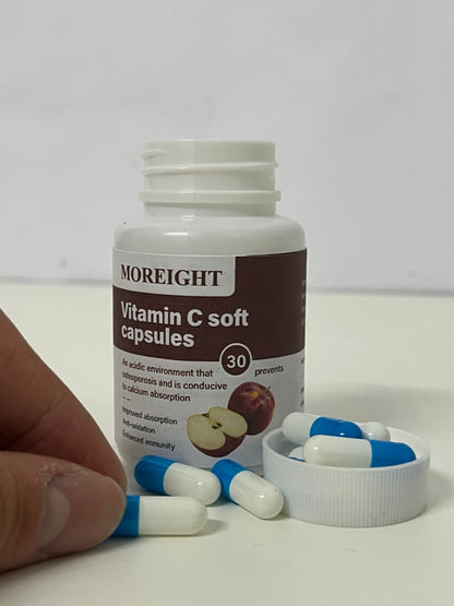 MOREIGHT Vitamin C Soft Capsules, Immune Support & Antioxidant, Promotes Calcium Absorption, 30 Capsules