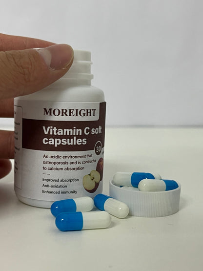 MOREIGHT Vitamin C Soft Capsules, Immune Support & Antioxidant, Promotes Calcium Absorption, 30 Capsules