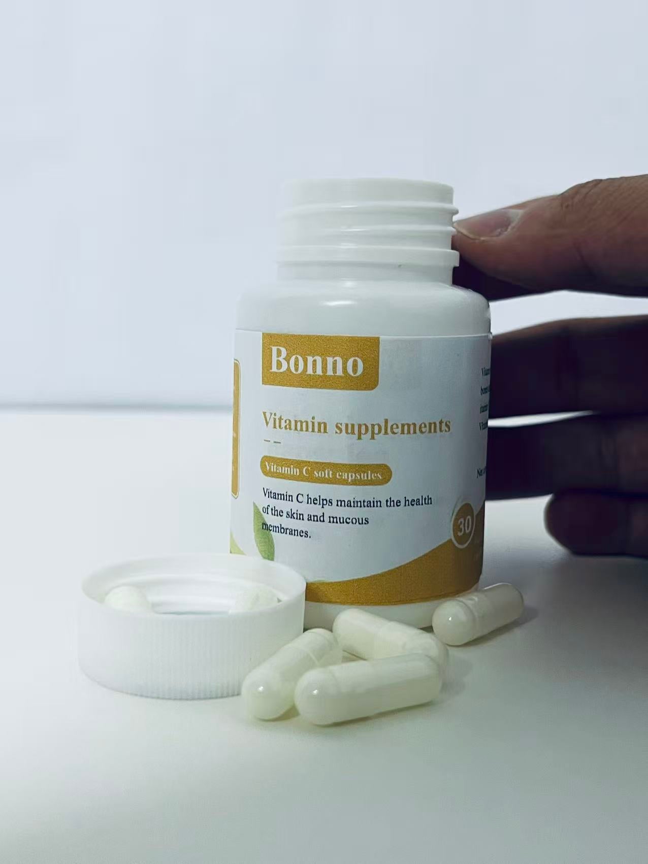 Bonno Vitamin C Capsules (30 Count) - High-Potency Vitamin C Supplement for Skin & Mucous Membrane Health, Easy-to-Absorb, Preservative-Free Daily Antioxidant Support