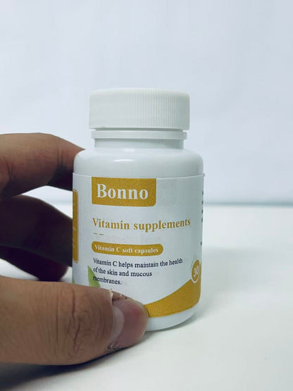 Bonno Vitamin C Capsules (30 Count) - High-Potency Vitamin C Supplement for Skin & Mucous Membrane Health, Easy-to-Absorb, Preservative-Free Daily Antioxidant Support
