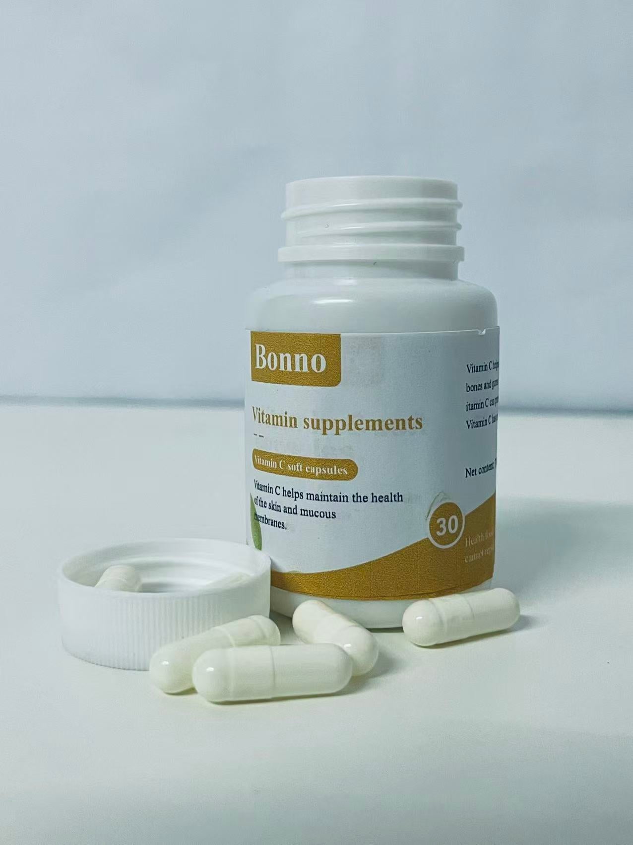 Bonno Vitamin C Capsules (30 Count) - High-Potency Vitamin C Supplement for Skin & Mucous Membrane Health, Easy-to-Absorb, Preservative-Free Daily Antioxidant Support