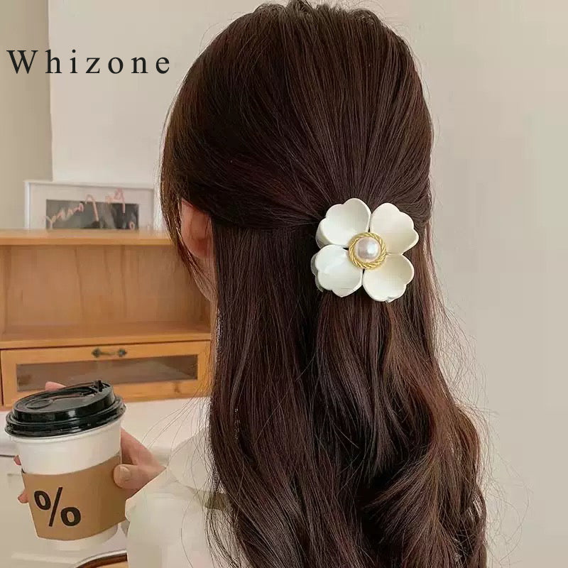 Whizone Hair clamps Flower Hair Claw Clips Big Flower Hair Jaw Clips Faux Pearl Hair Clamps Non Slip Hair Clips Accessories for Women Girls