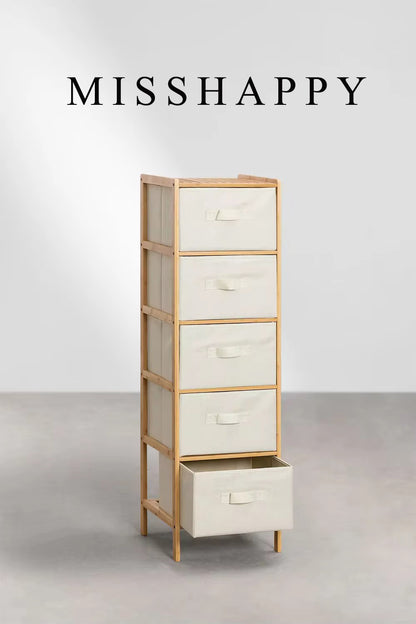 MISSHAPPY Non-metal fabric storage bin organizer,5 Tiers Bamboo Storage Cabinet with Fabric Bags Chest of Drawers