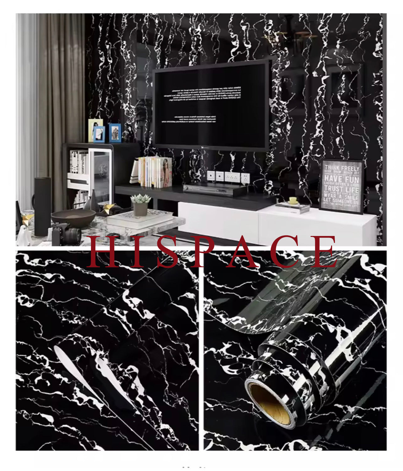 HISPACE Wall stickers Abyssaly Black and White Marble Contact Paper, Granite Kitchen Wallpaper Peel and Stick Countertops