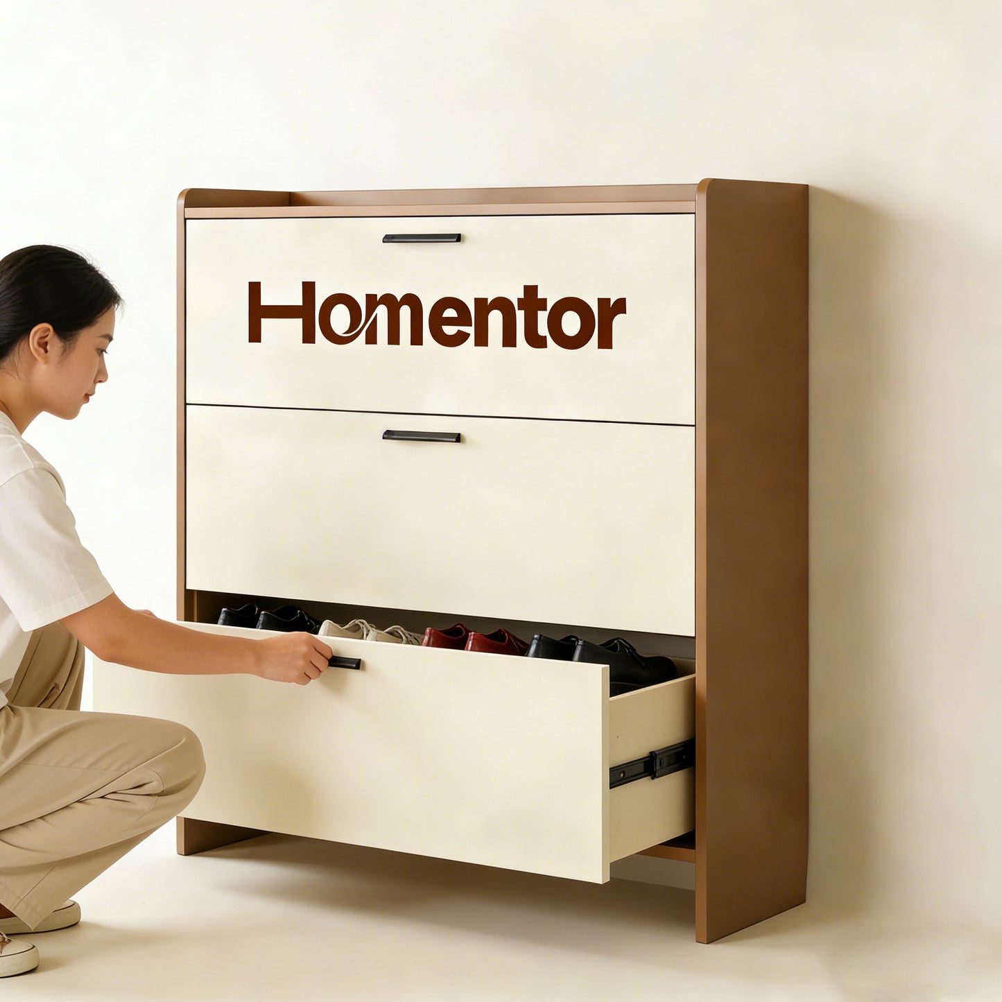Homentor Slim Tipping Shoe Cabinet, Large Capacity Entryway Shoe Storage, Modern Narrow Shoe Rack with Multiple Flip Drawers Shoe cabinets