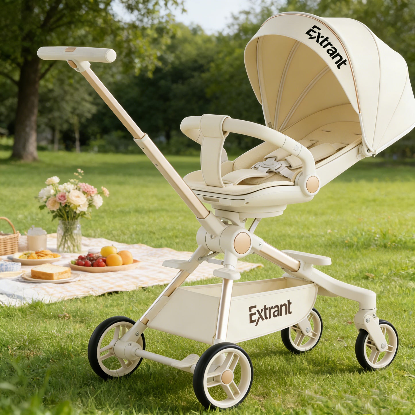 Extrant Reversible Baby Stroller, Foldable Lightweight Baby Stroller, Reclining Infant Stroller for Newborns & Toddlers, Travel-Friendly Baby Strollers