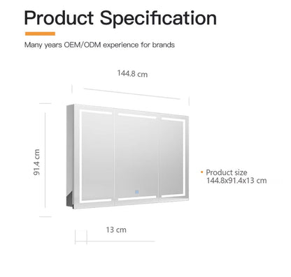 SUGGLESAFE Medicine cabinets Super Large Storage Space Three Doors Bathroom Cabinet Touch Switch Medicine Cabinet LED Mirror Cabinet