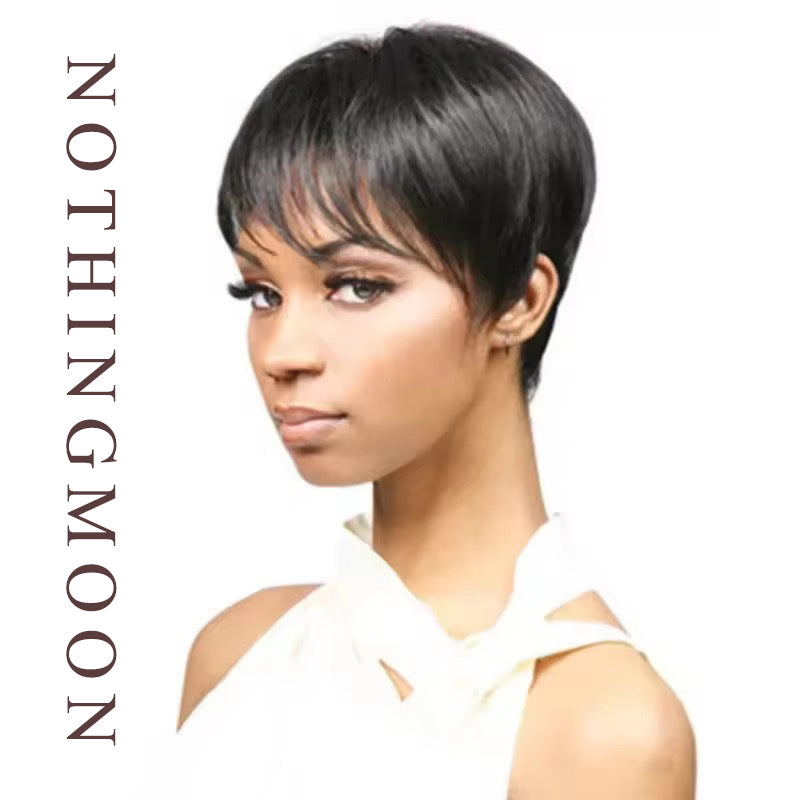 NOTHINGMOON Wigs,Chemical Fiber Black Side Part Short Hair Synthetic High Temperature Silk Wig
